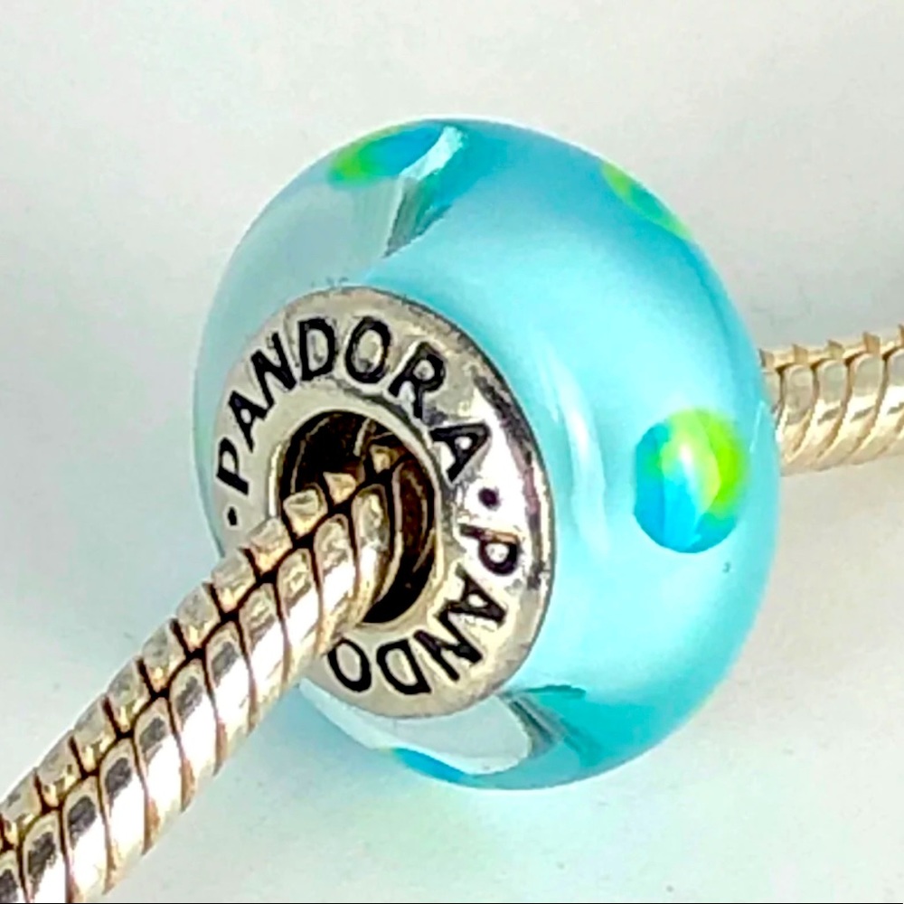 Pandora Murano Teal Green Polka Dots Charm 790605 Sterling Retired